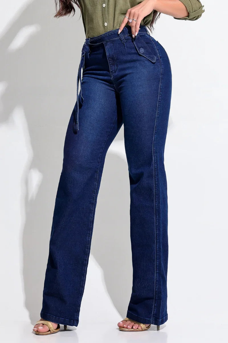 Calça Jeans Modeladora Wide Leg Milagrosa Com Cinto JEB099