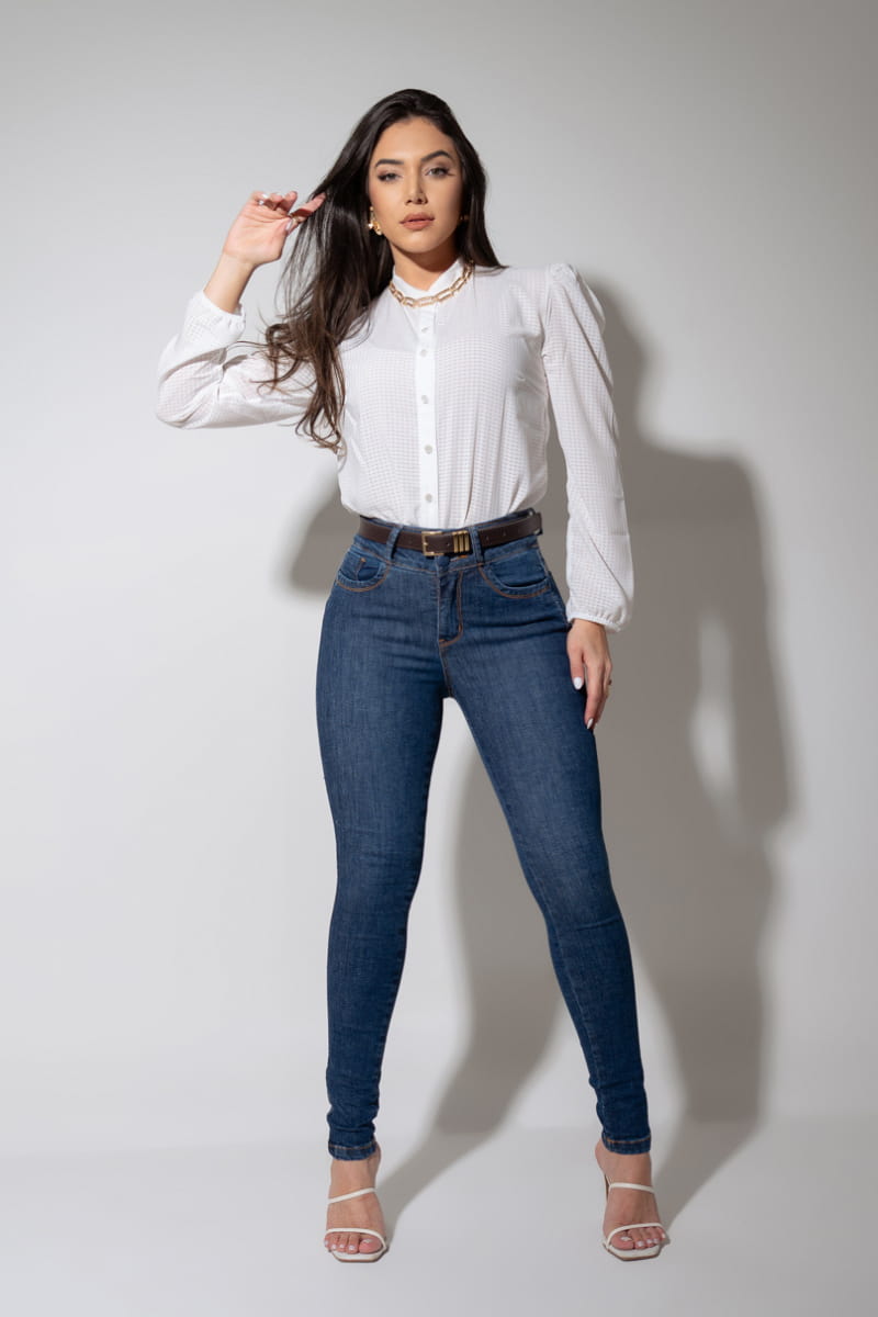 Calça Ultra Modeladora Skinny Cós Largo Com Cinto JEB115