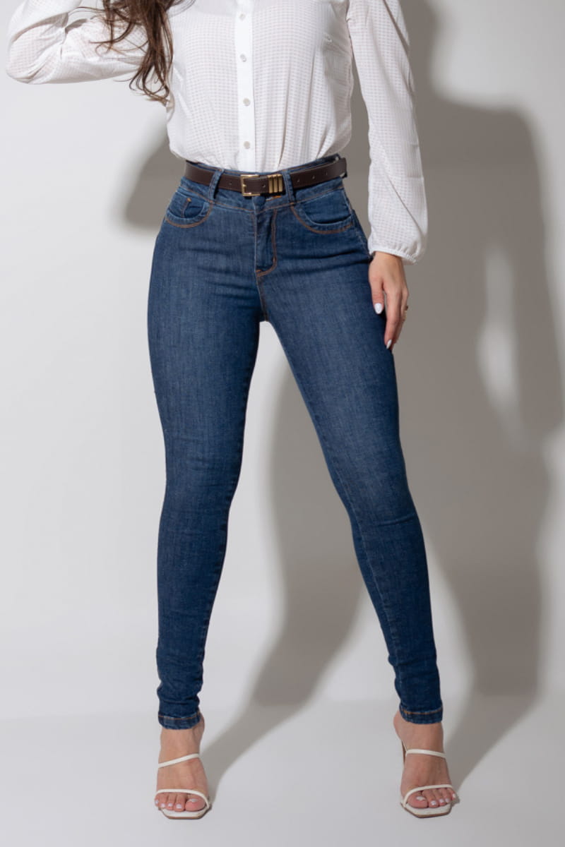 Calça Ultra Modeladora Skinny Cós Largo Com Cinto JEB115