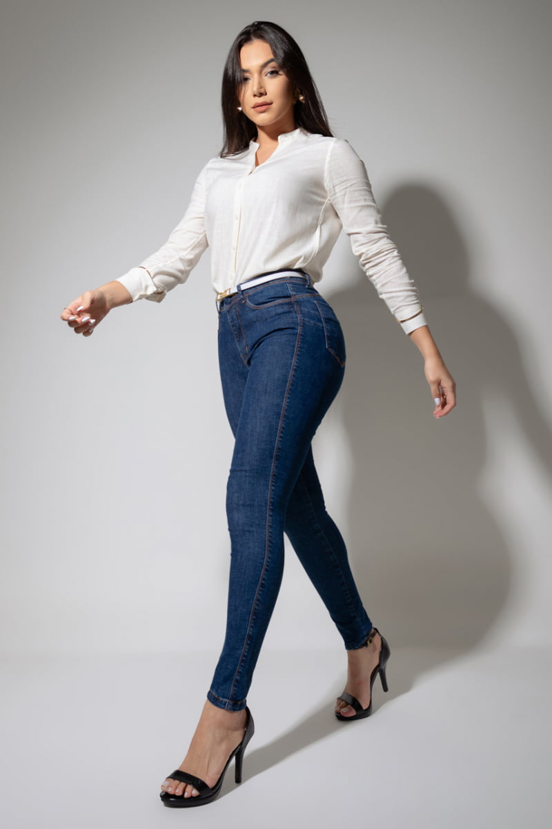 Calça Ultra Modeladora Skinny Cós Alto Com Cinto JEB114
