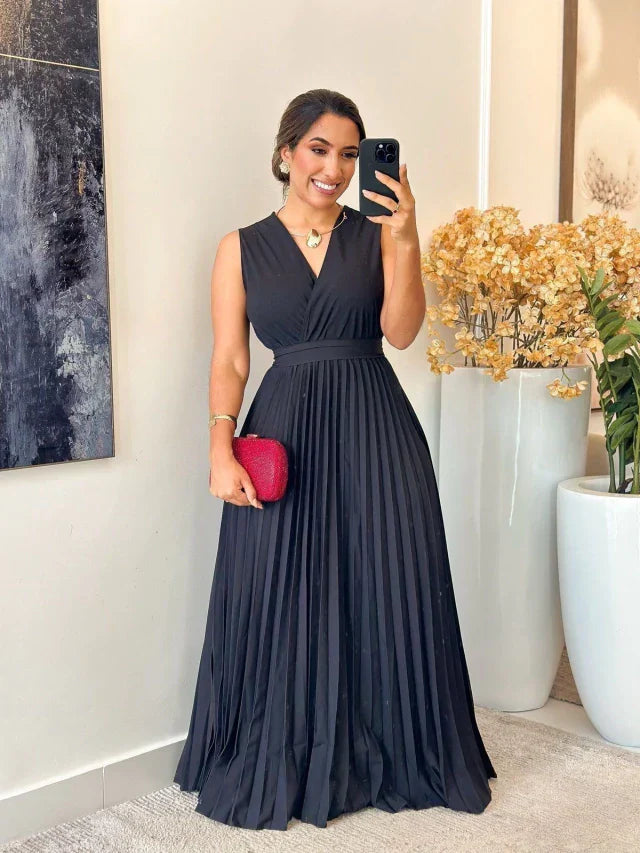 Vestido Plissado | Decote Cruzado