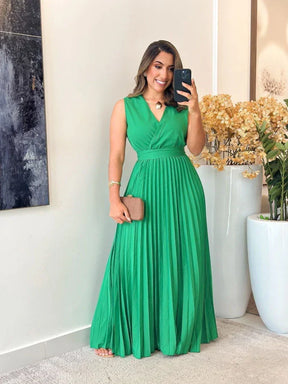 Vestido Plissado | Decote Cruzado