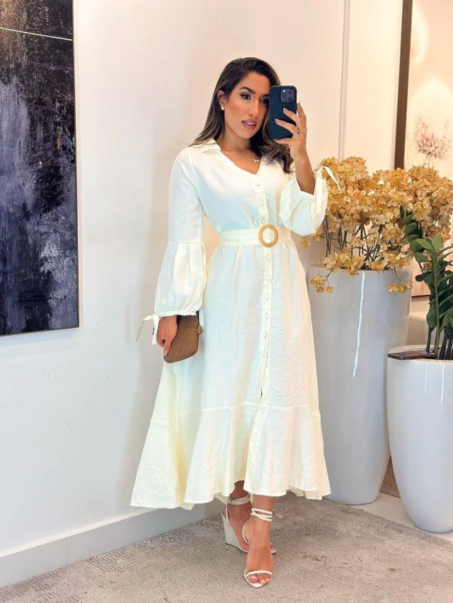 573 - Vestido linho | Manga longa