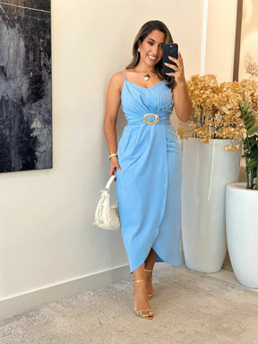 2254- Vestido linho / detalhe no busto