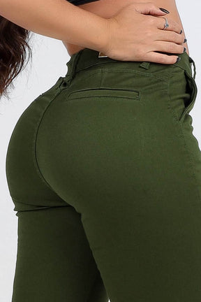 Calça Jeans Surreal Modeladora Verde Militar Com Elastano JEB38