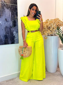 1052 - Conjunto linho | cropped 3 babados