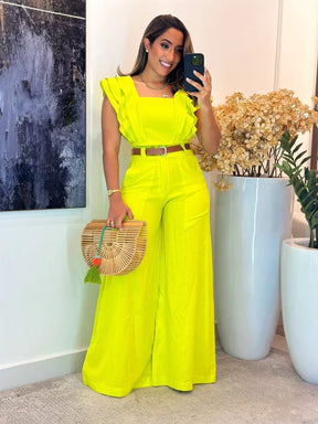 1052 - Conjunto linho | cropped 3 babados