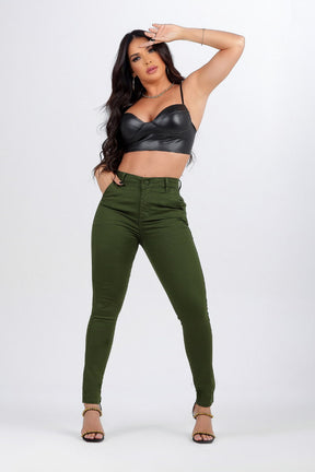 Calça Jeans Surreal Modeladora Verde Militar Com Elastano JEB38